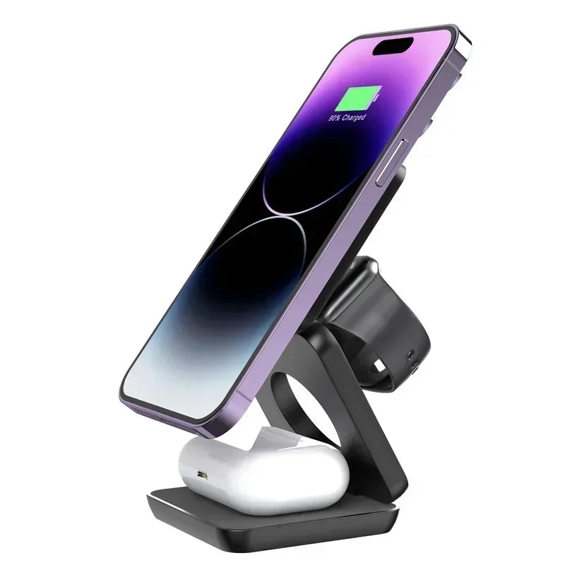 3-in-1 faltbarer magnetischer kabelloser Ladeständer für iPhone 15 14 13 12 Pro Max iWatch 10 9 AirPods Schnellladestationshalter