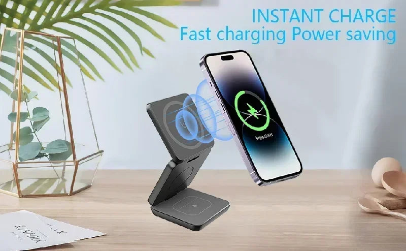 3-in-1 faltbarer magnetischer kabelloser Ladeständer für iPhone 15 14 13 12 Pro Max iWatch 10 9 AirPods Schnellladestationshalter
