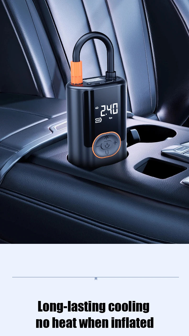 Drahtlose Auto-Luftkompressor-Luftpumpe, Digitalanzeige, elektrische Reifenfüllpumpe für Motorrad, Fahrrad, Auto-Reifen mit Beleuchtung