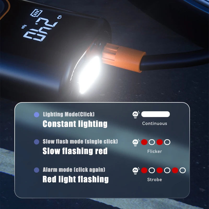 Drahtlose Auto-Luftkompressor-Luftpumpe, Digitalanzeige, elektrische Reifenfüllpumpe für Motorrad, Fahrrad, Auto-Reifen mit Beleuchtung