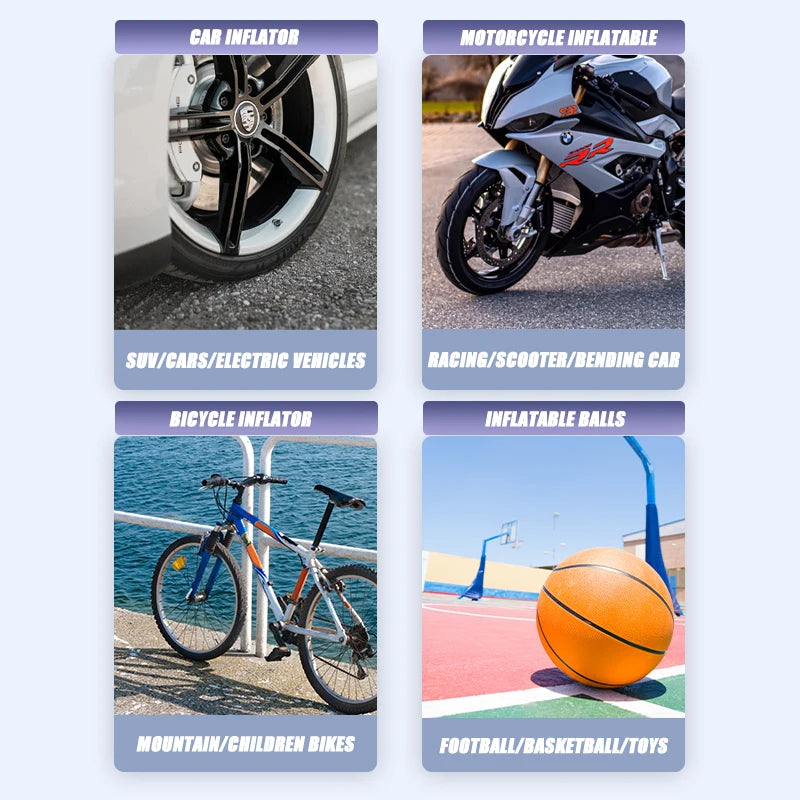 Drahtlose Auto-Luftkompressor-Luftpumpe, Digitalanzeige, elektrische Reifenfüllpumpe für Motorrad, Fahrrad, Auto-Reifen mit Beleuchtung