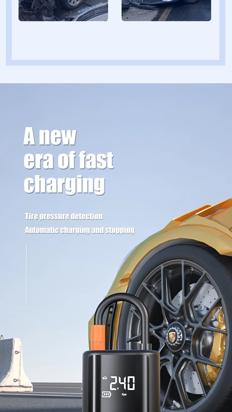Drahtlose Auto-Luftkompressor-Luftpumpe, Digitalanzeige, elektrische Reifenfüllpumpe für Motorrad, Fahrrad, Auto-Reifen mit Beleuchtung