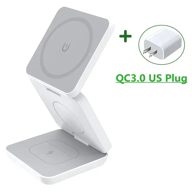 3-in-1 faltbarer magnetischer kabelloser Ladeständer für iPhone 15 14 13 12 Pro Max iWatch 10 9 AirPods Schnellladestationshalter